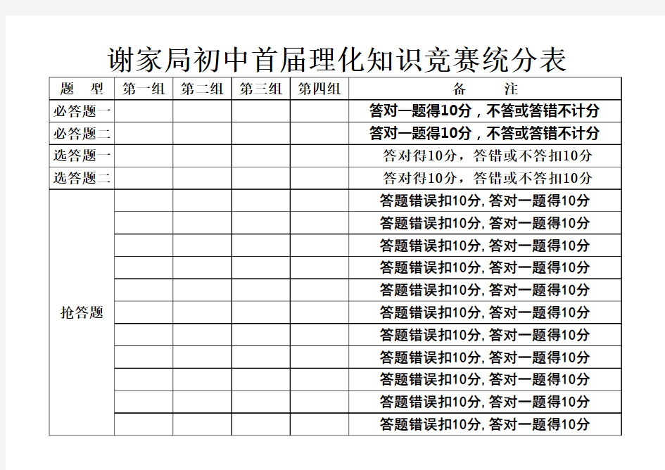 知识竞赛统分表