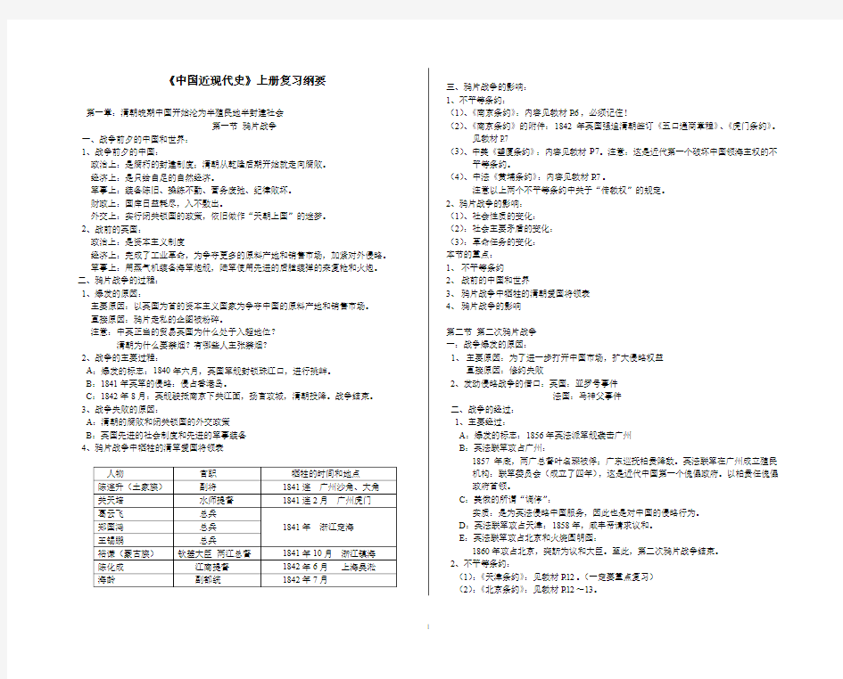 《中国近现代史》上册复习纲要