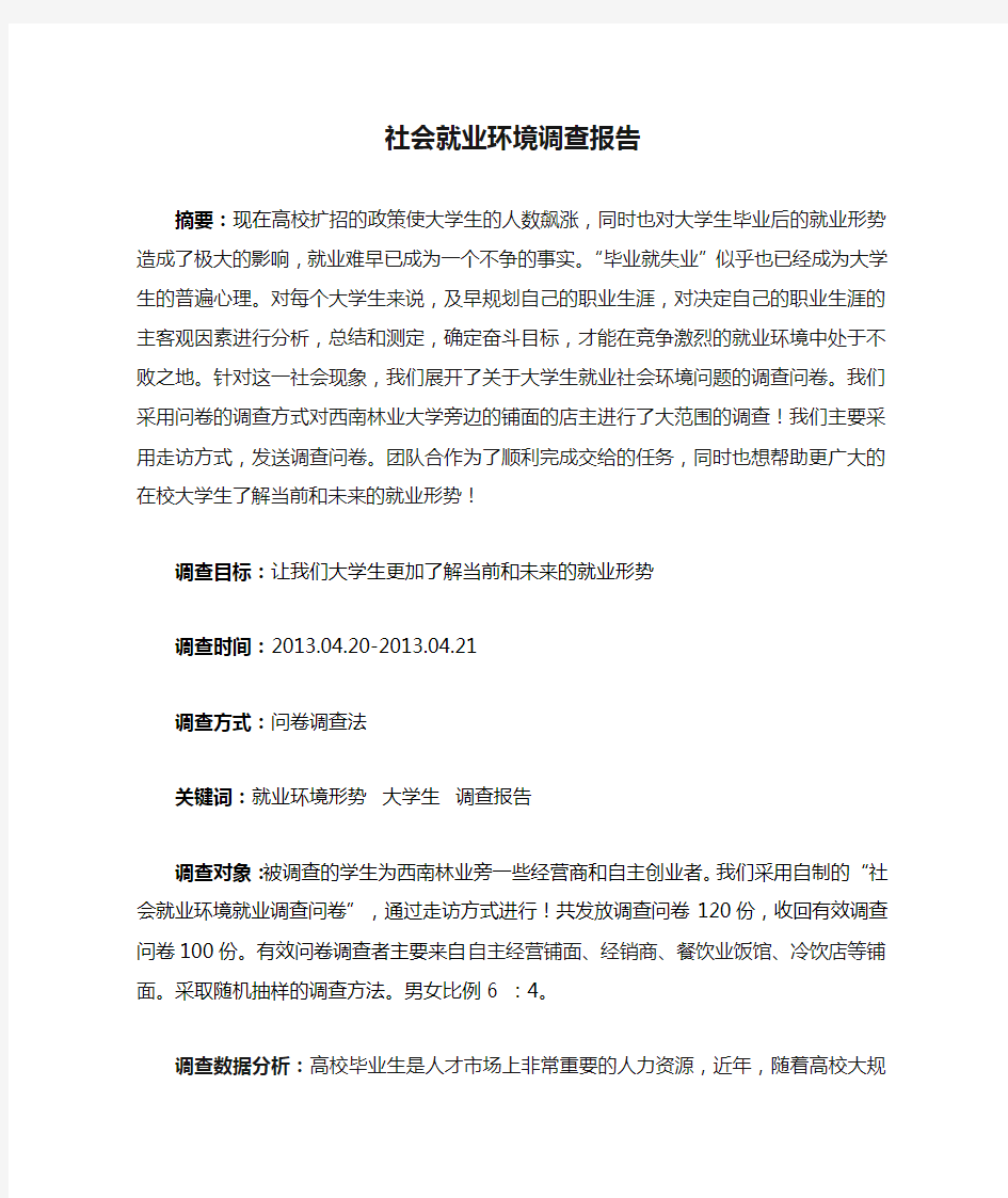 社会就业环境调查报告