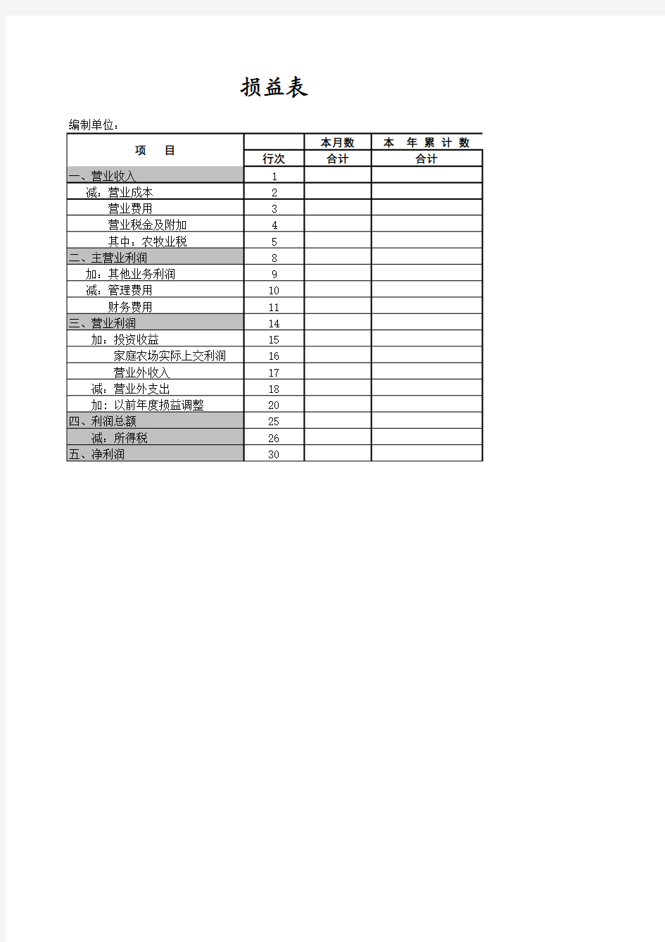 农业企业会计报表模版