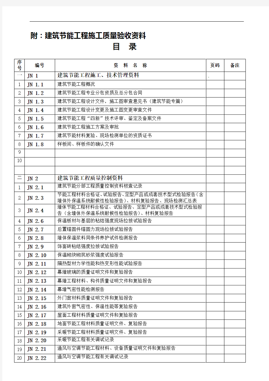 江苏建筑节能工程施工验收资料目录及表格