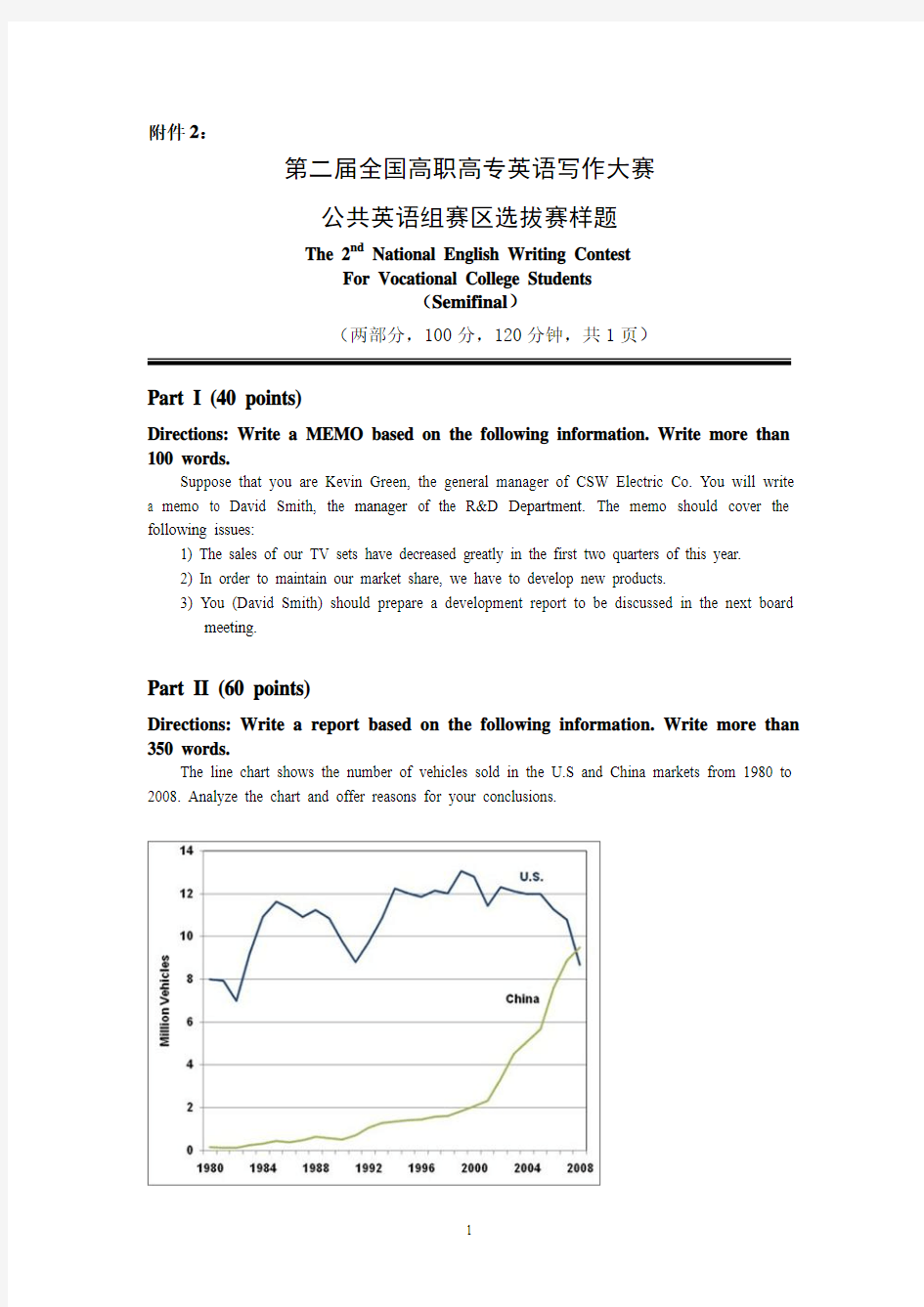 第二届全国高职高专英语写作大赛样题[1]