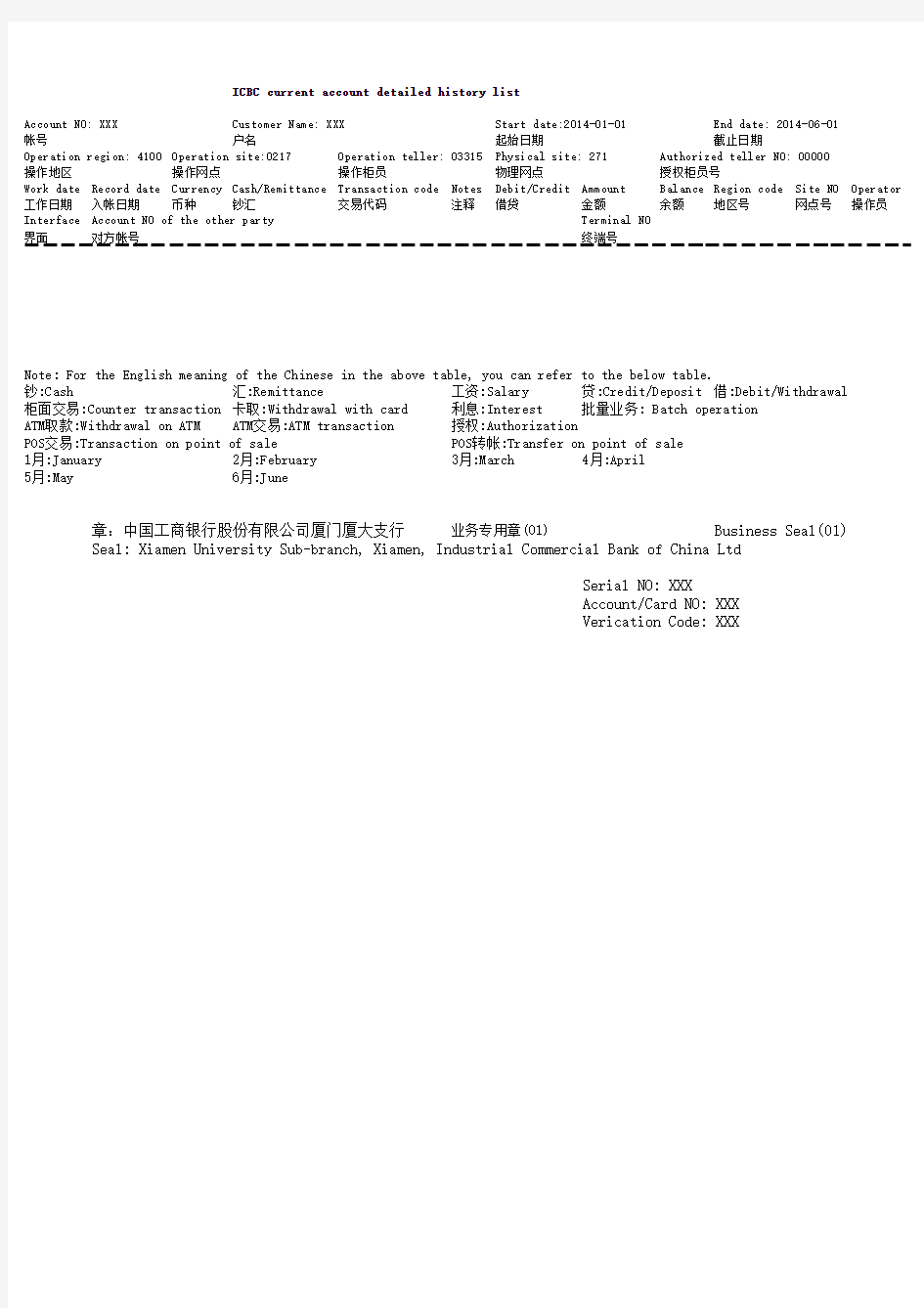 工商银行流水-2014_英文翻译