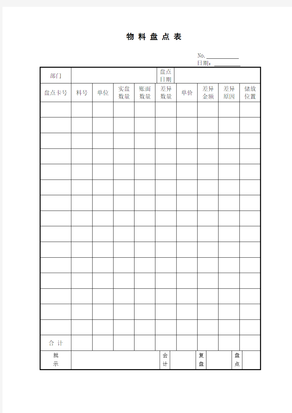 精品仓库表格大全