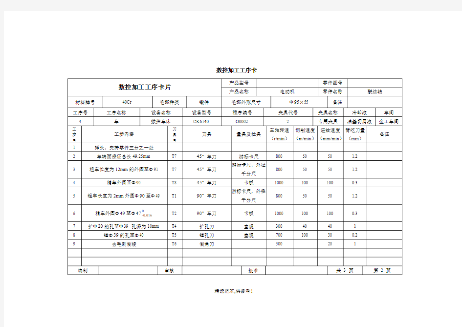 数控加工工序卡片完整可编辑版