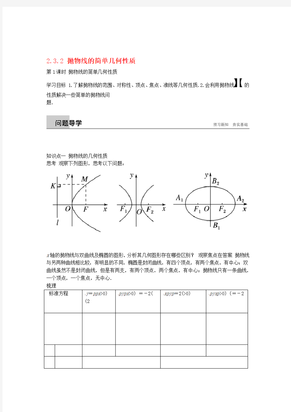 高中数学第二章抛物线的简单几何性质第1课时抛物线的简单几何性质学案含解析