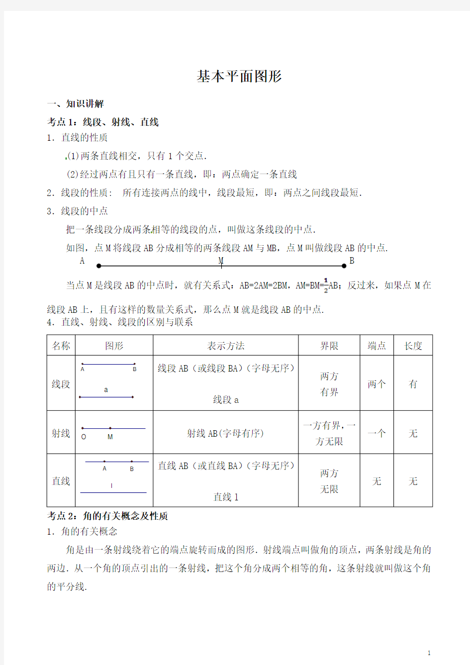 基本平面图形知识