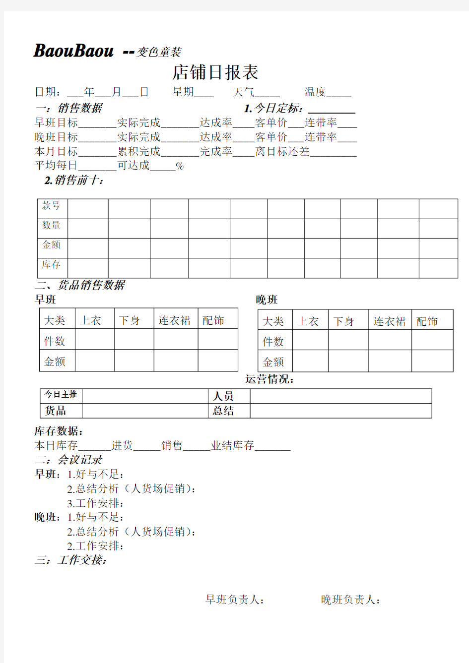 店铺日报表、周报表、月报表