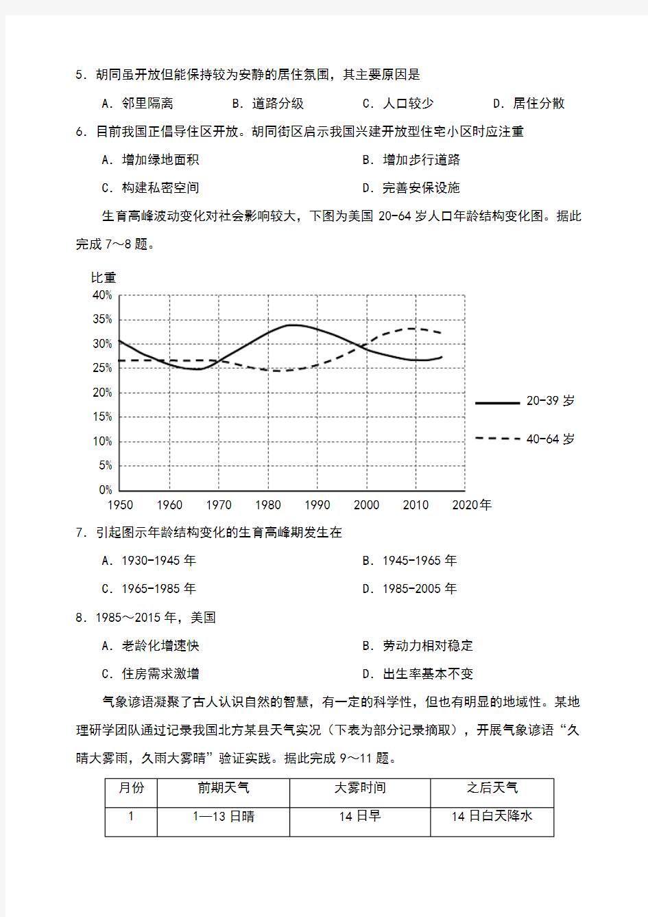 惠州市2020届高三第二次调研考文科综合能力测试(地理部分)