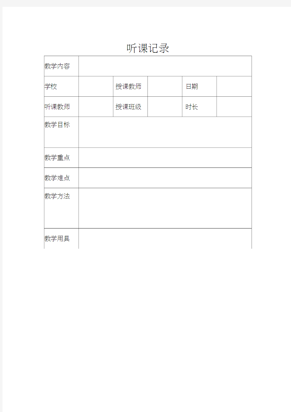 最新教师听课记录表模板