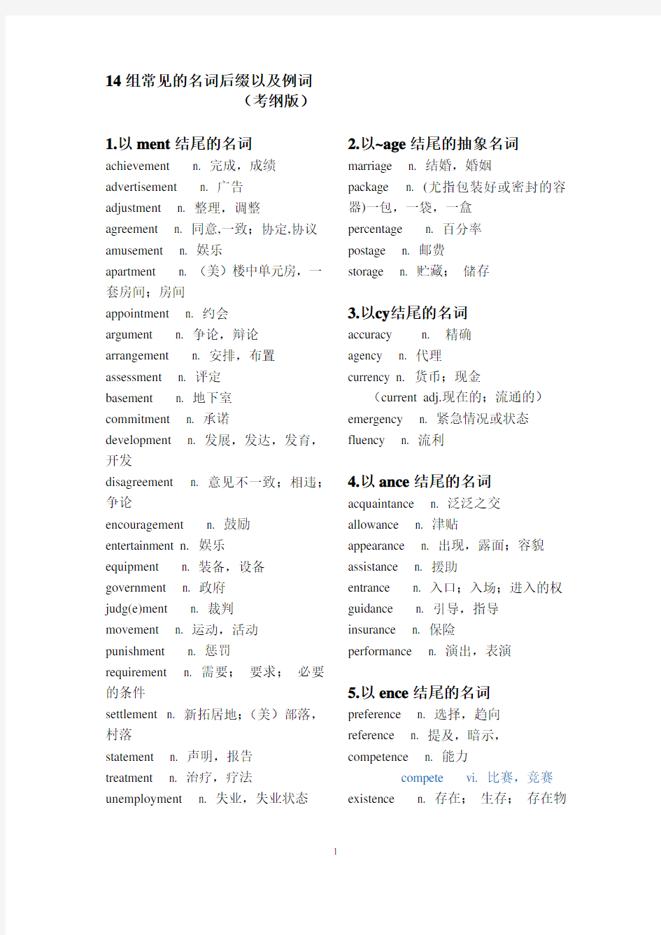 14组常见名词后缀(3500考纲词汇版)