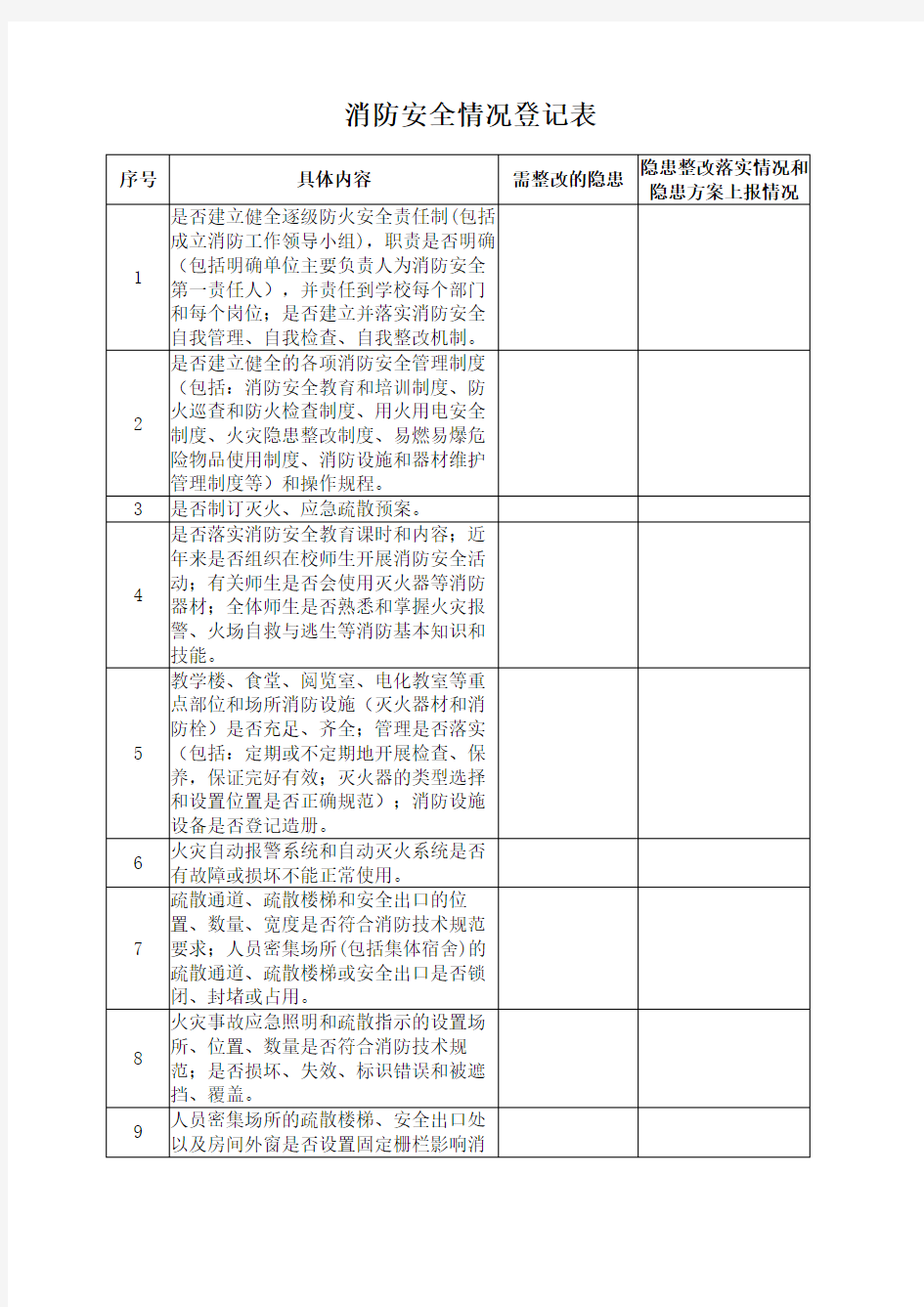 消防安全情况登记表