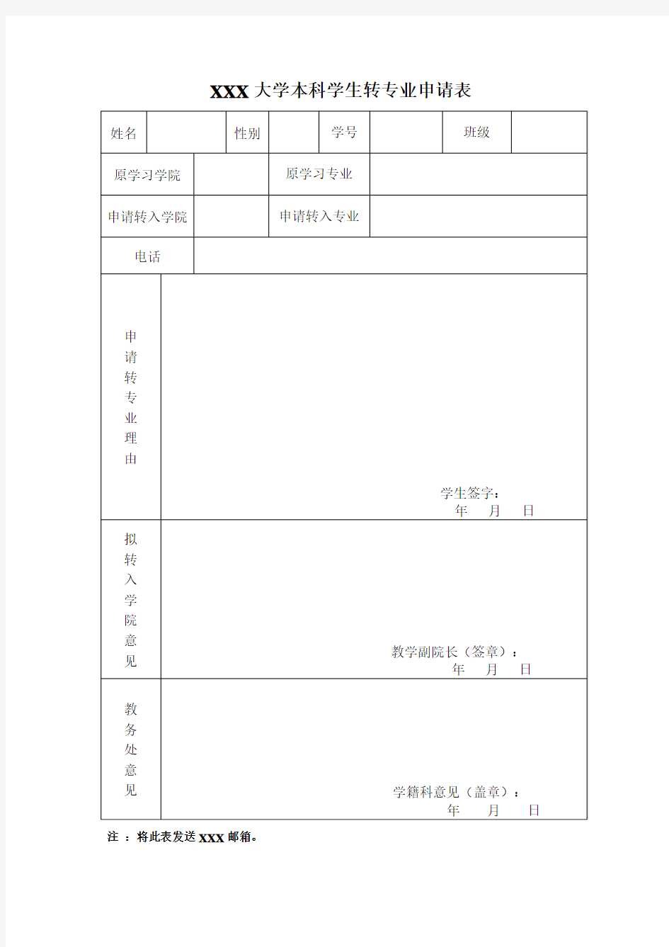 大学本科学生转专业申请表