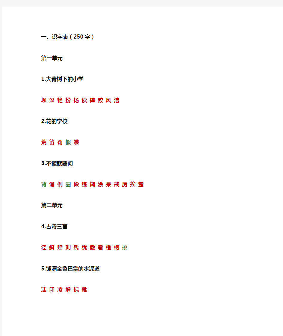 新人教部编版三年级语文上册      生字词汇总