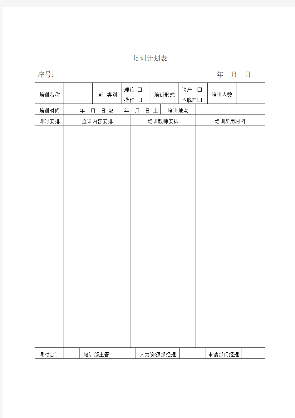 公司员工培训专用表格