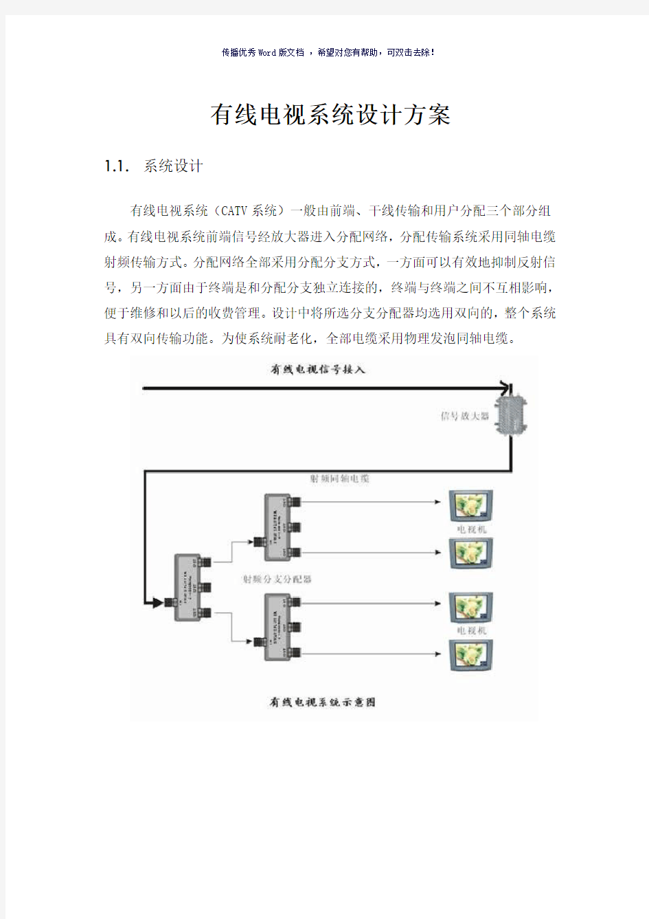 有线电视系统设计方案(参考模板)