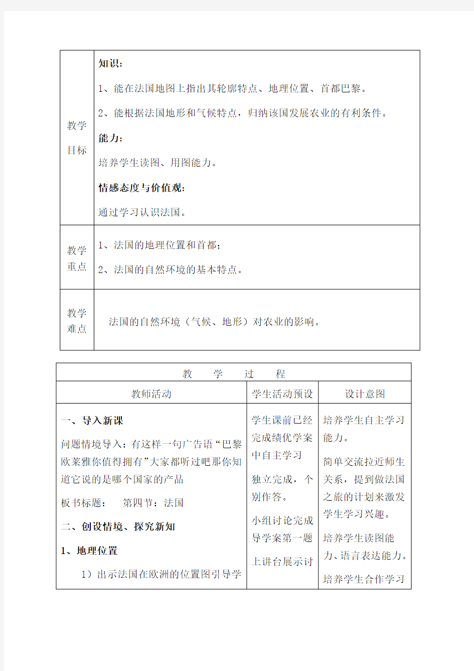 下地理法国教案