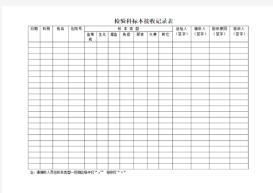 检验科标本接收拒收记录本