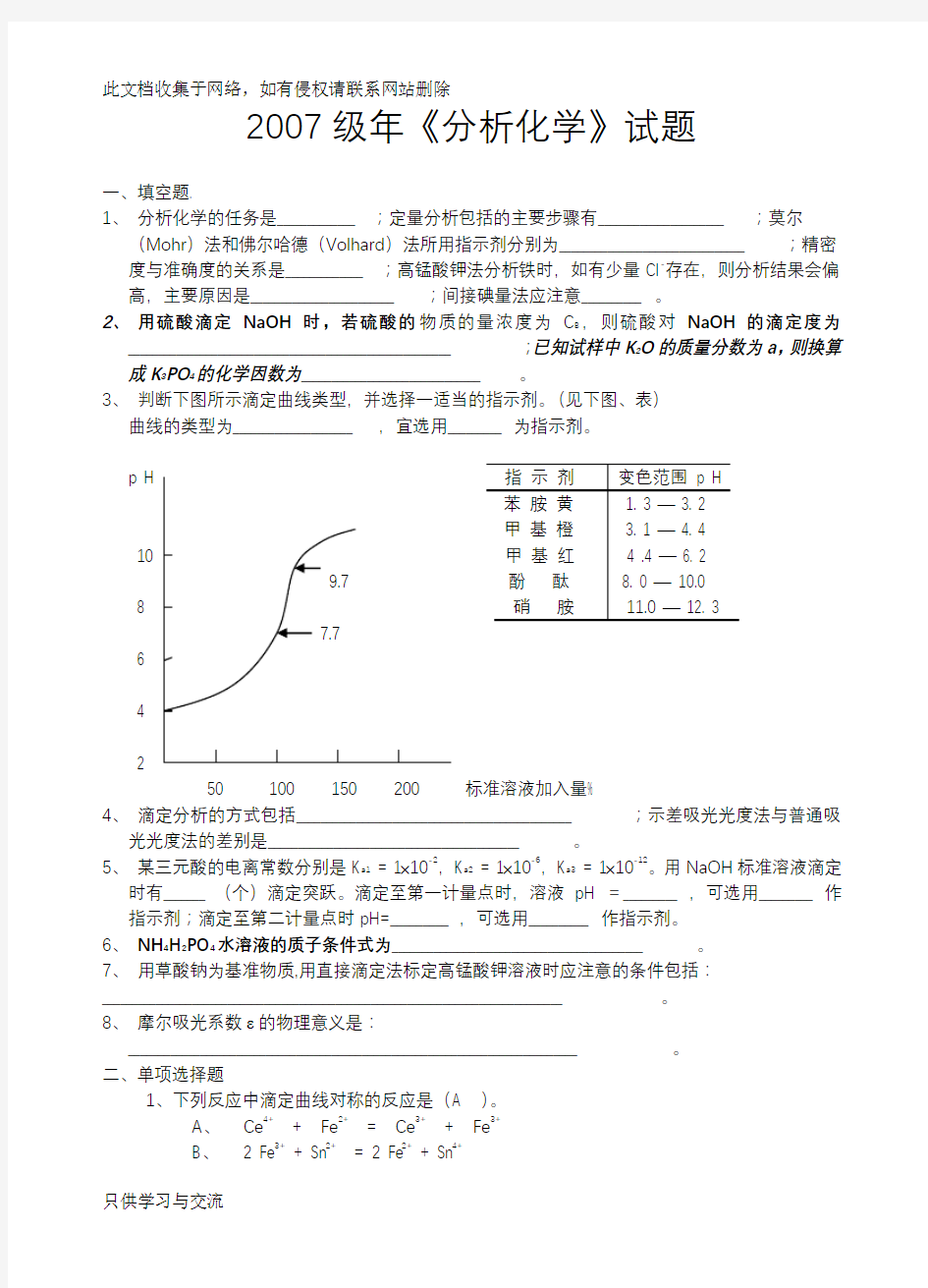 分析化学试题及答案64138