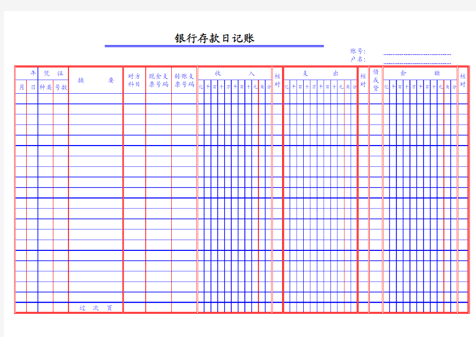 银行存款日记账格式(实物样式)