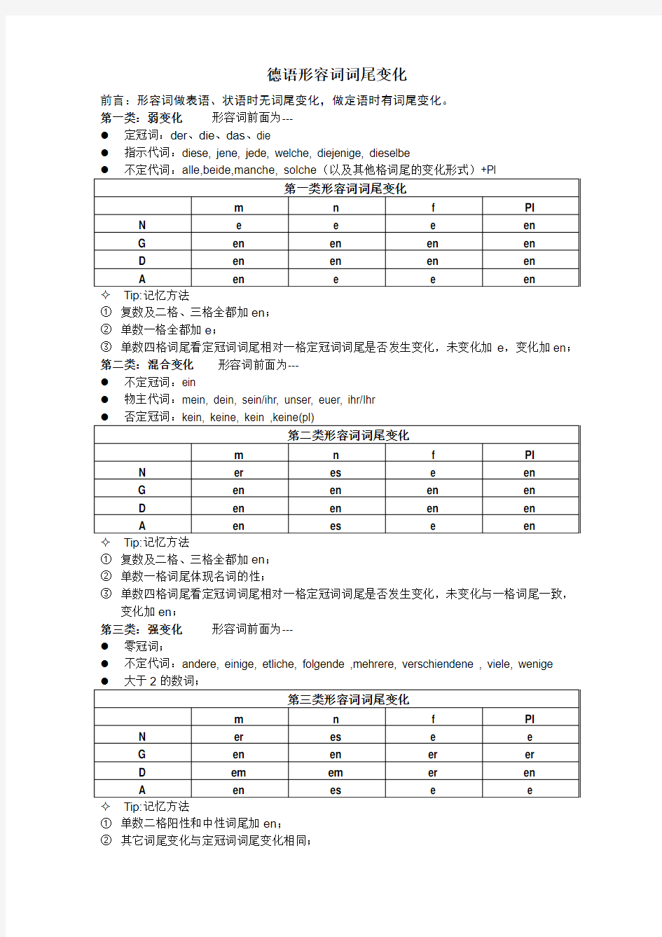 德语形容词词尾与比较级