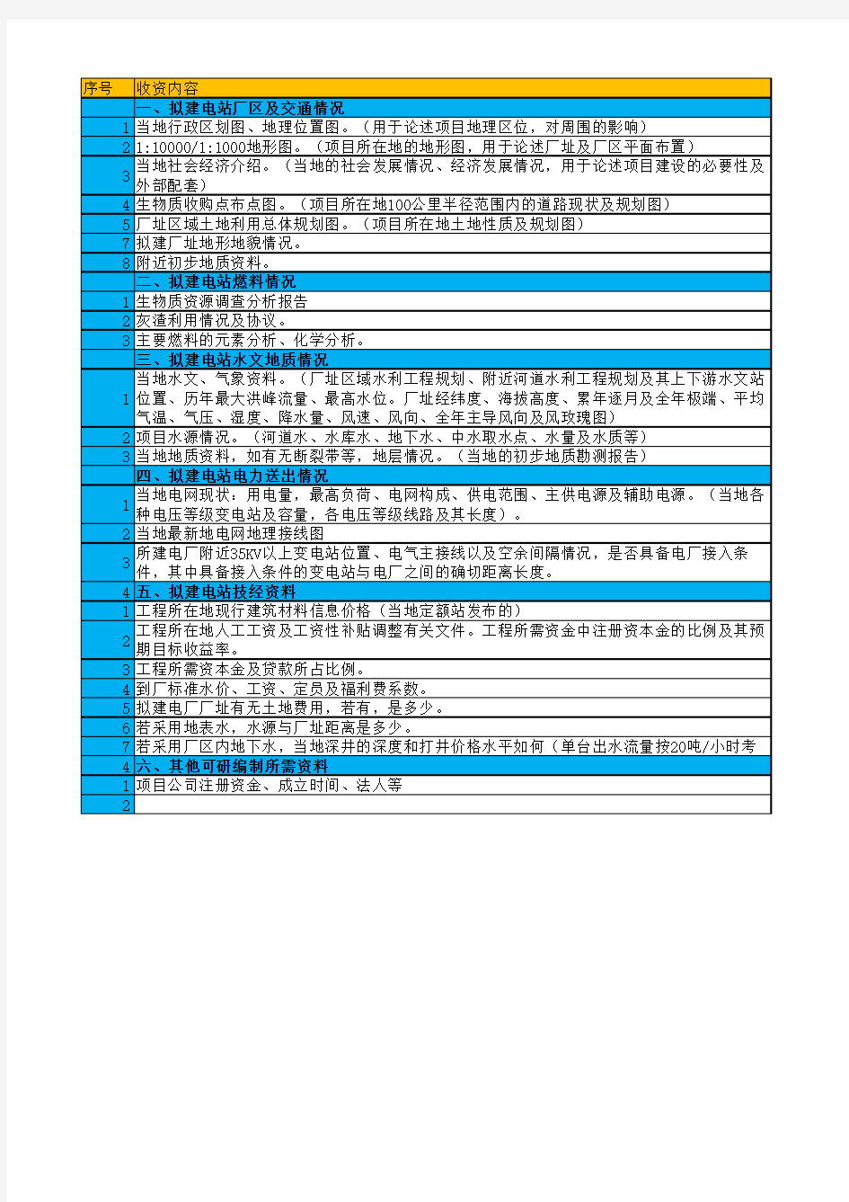 生物质发电项目收资表