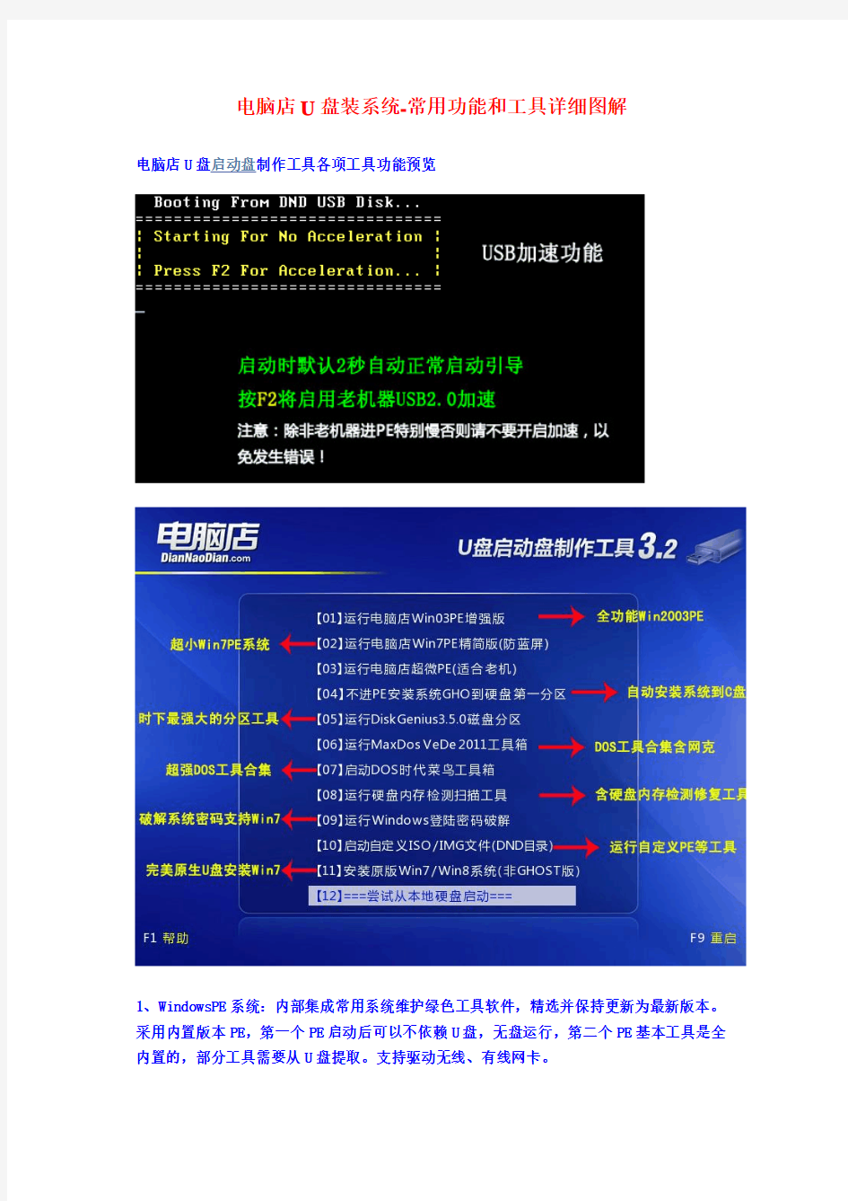 电脑店U盘装系统-常用功能和工具图示详解(经典系统安装和维护工具)