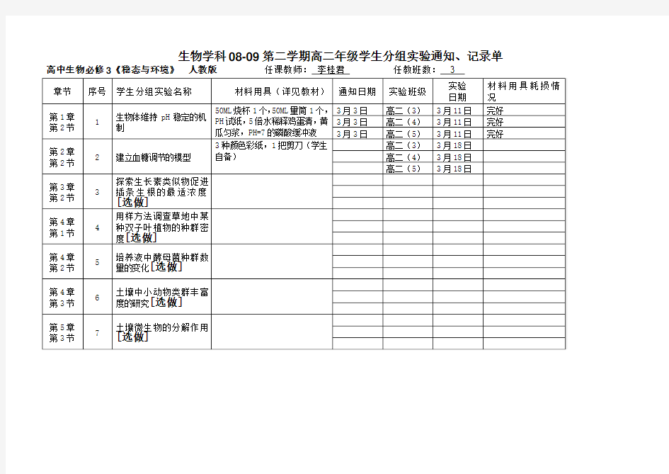 08-09第二学期高二学生实验标准(必修3  选修1)李桂军