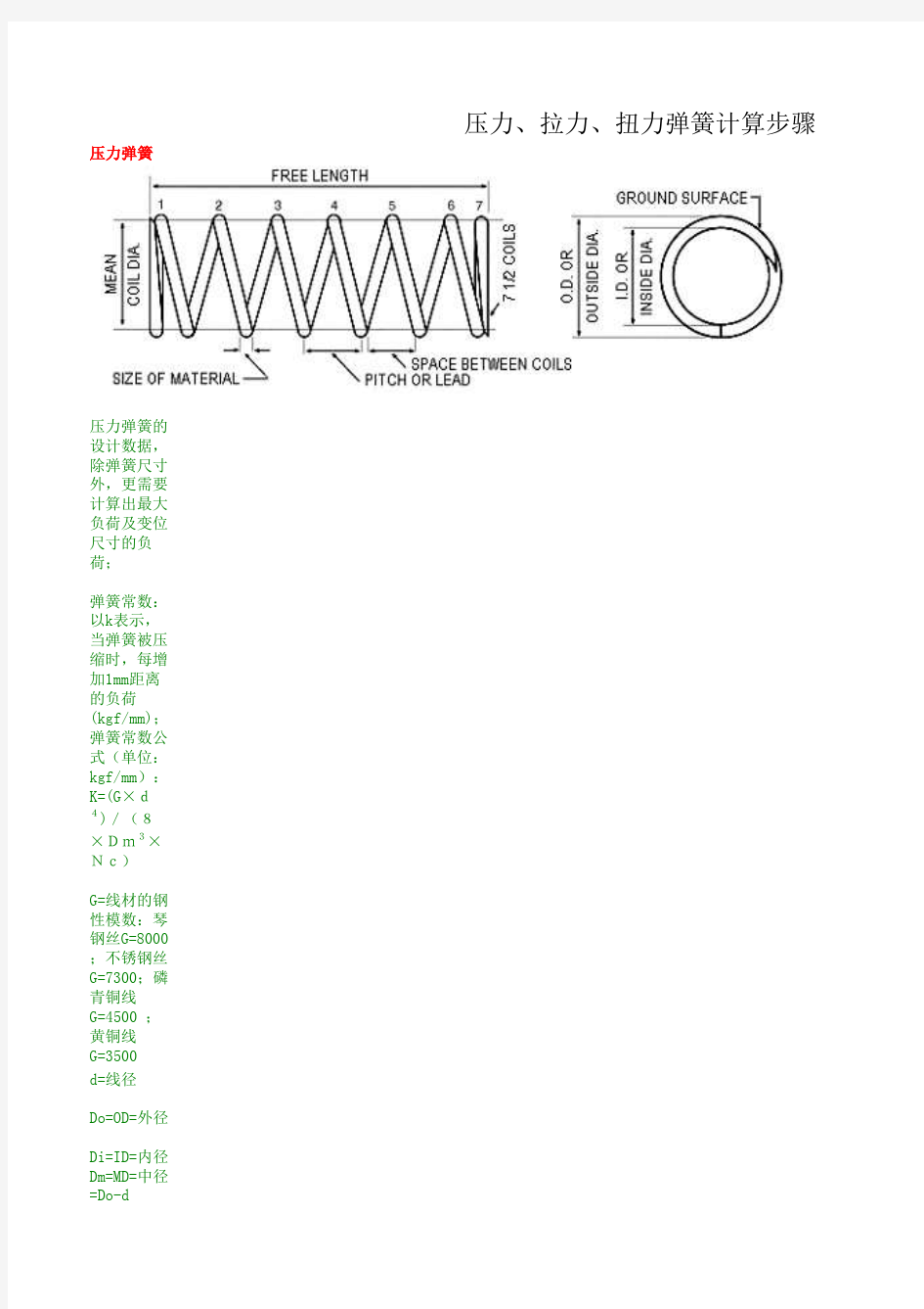 机械设计常用弹簧设计计算汇总