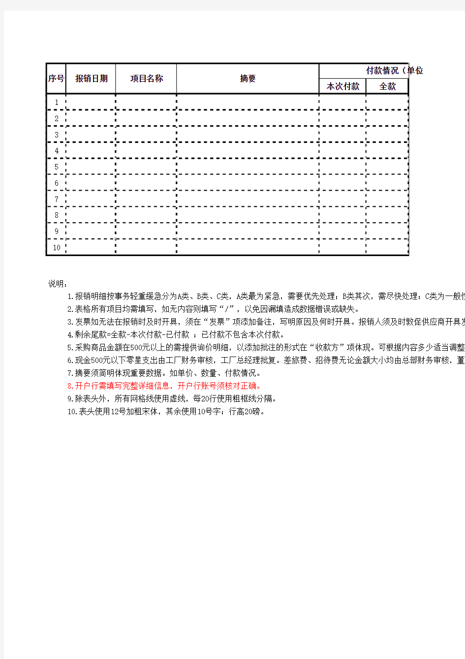 报销单据明细整理表