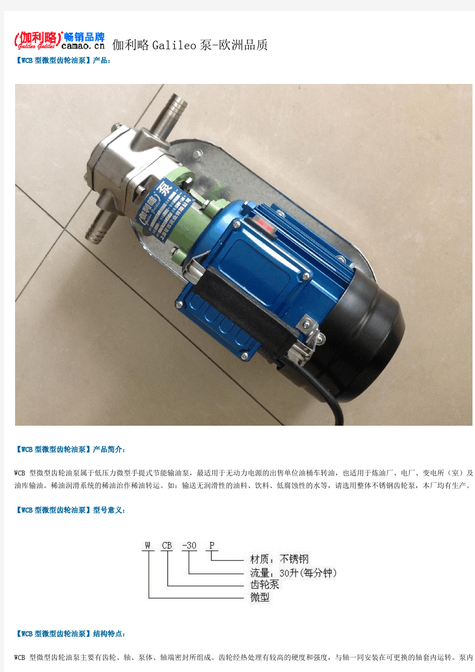 微型齿轮油泵型号及参数