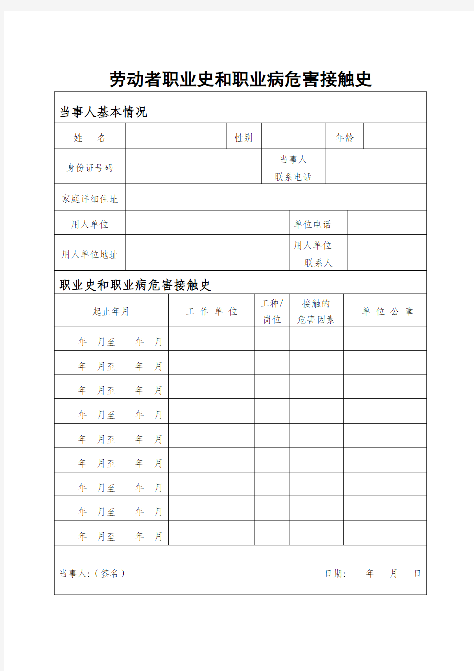 煤矿劳动者职业史和职业病危害接触史