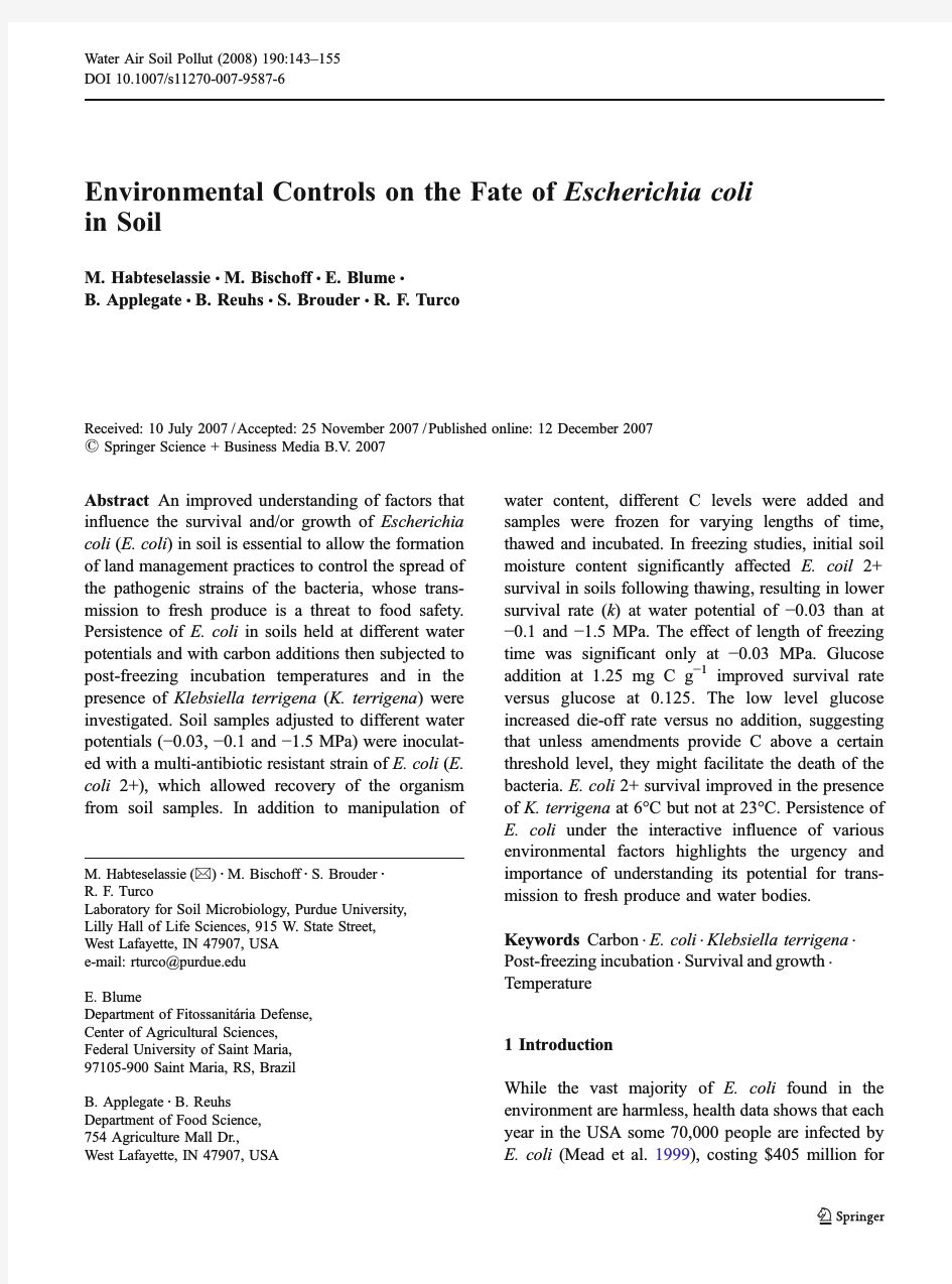 1  Environmental Controls on the Fate of Escherichia coli