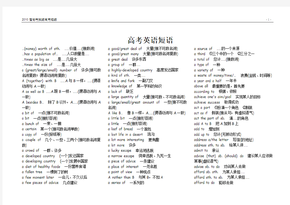 高考英语必考短语词组