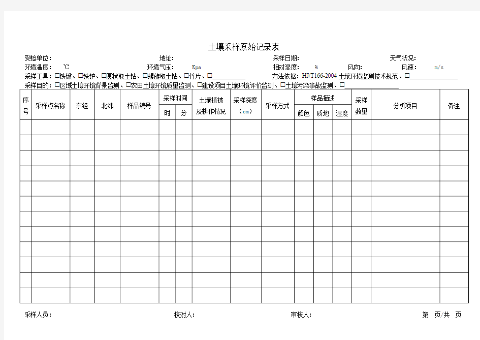 O001 土壤采样原始记录表2018.11.30-Y-20181218(修订)wxj-Y