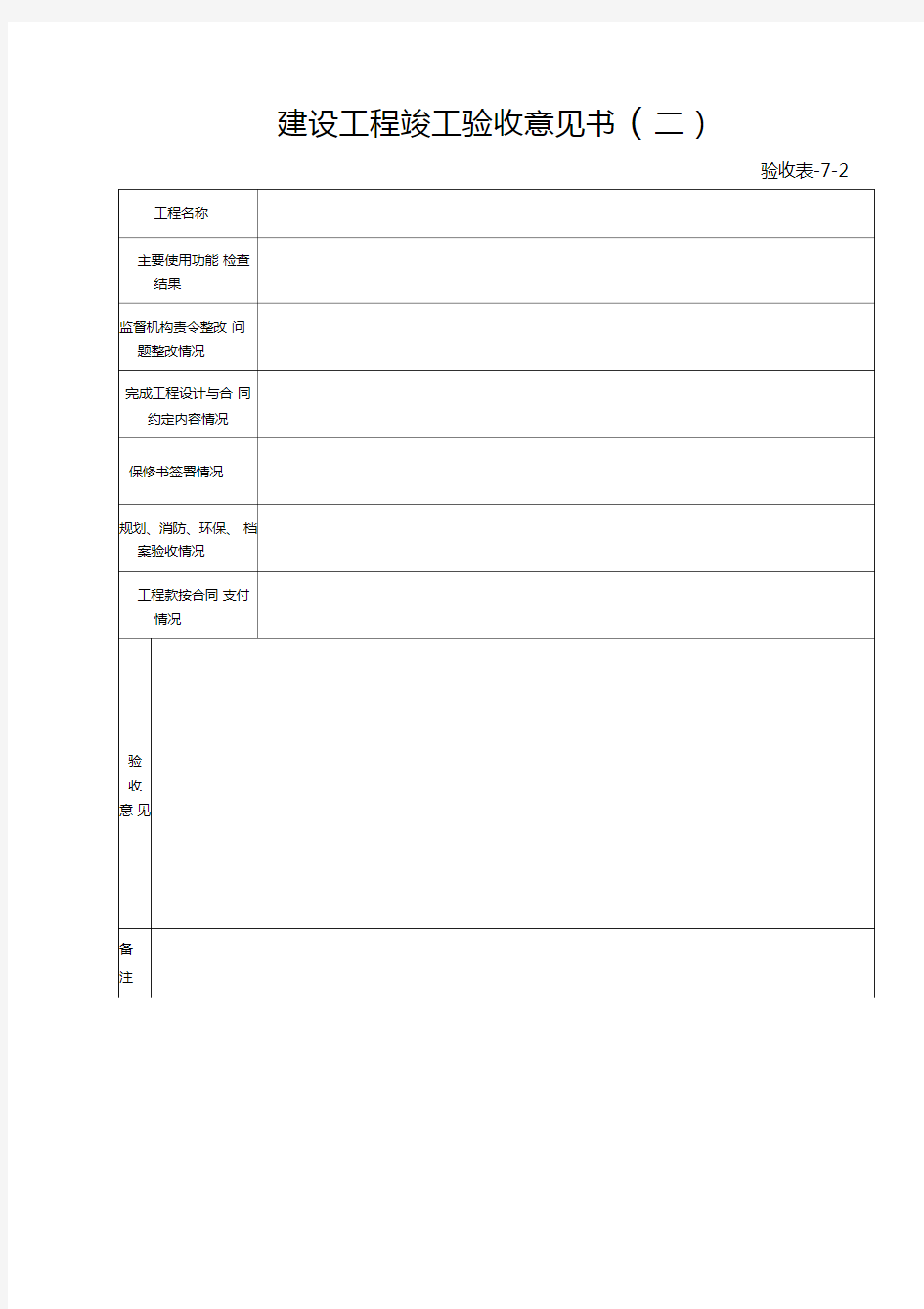 建设工程竣工验收意见书(二)