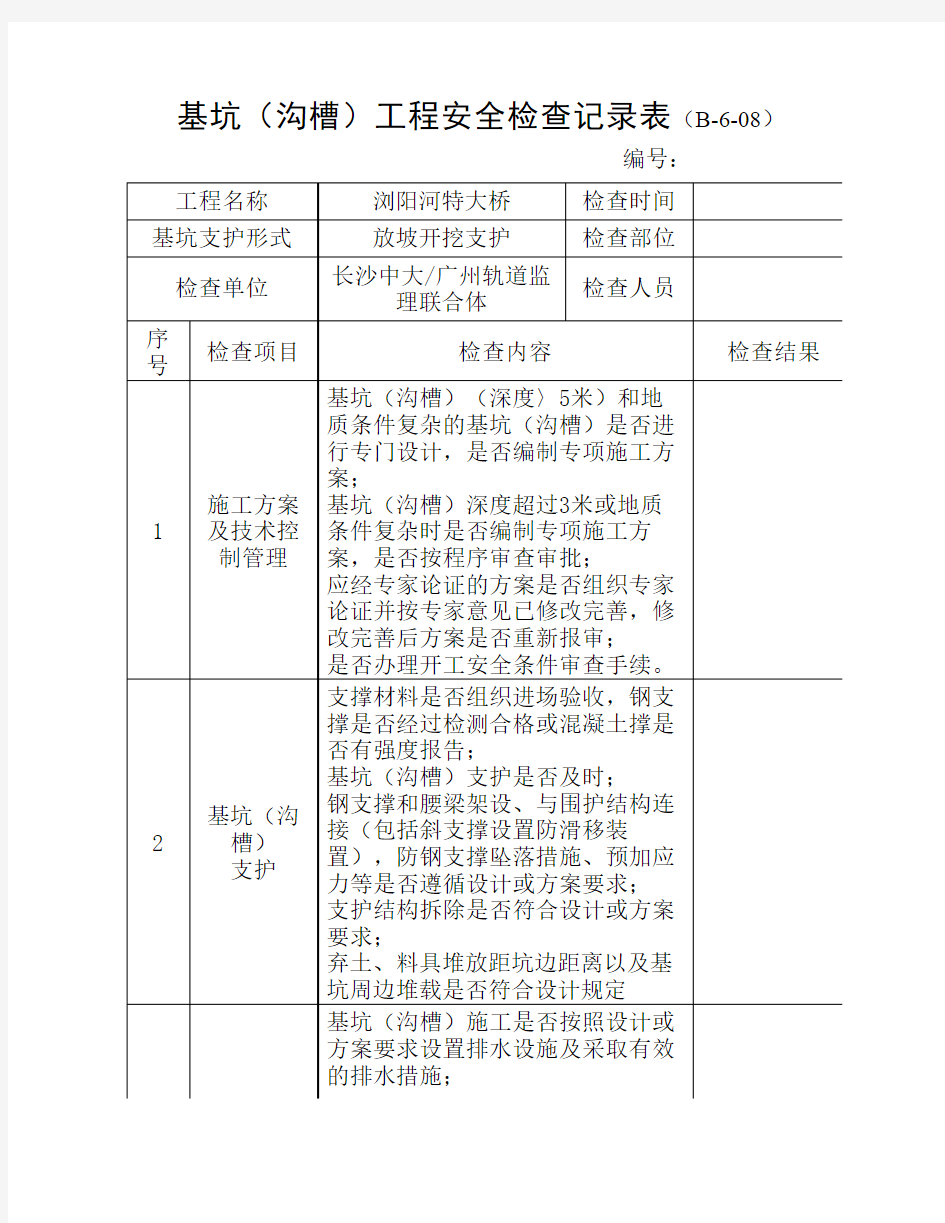 基坑工程安全检查记录表