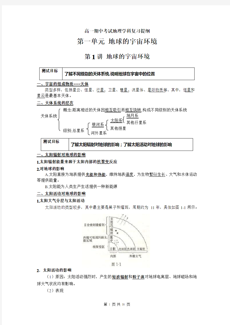 高一地理期中考试复习提纲知识点汇总