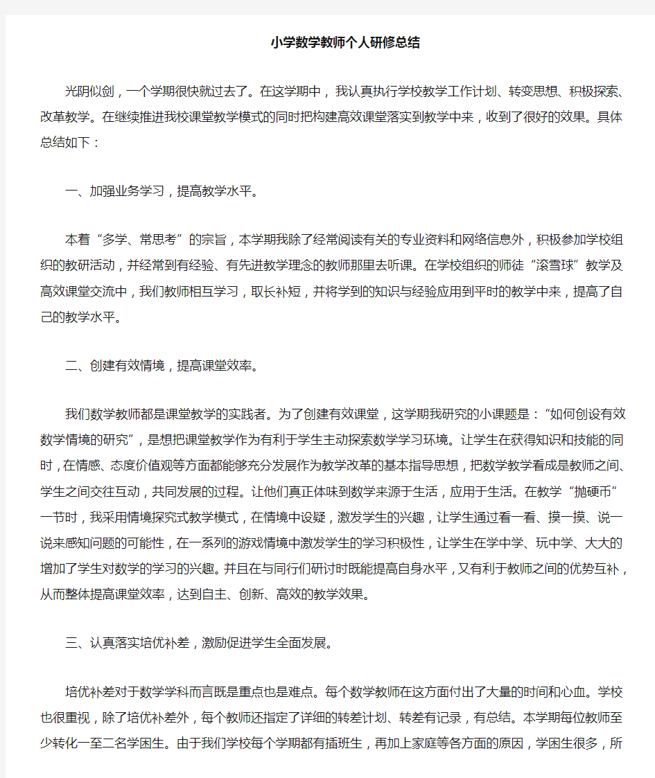 小学数学教师研修总结