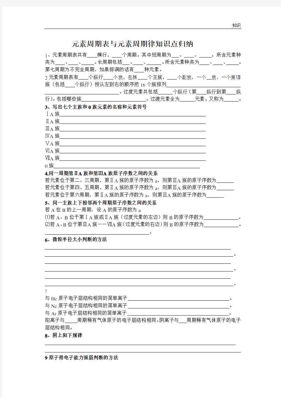 元素周期表与元素周期律的知识点整理归纳(精华版).doc