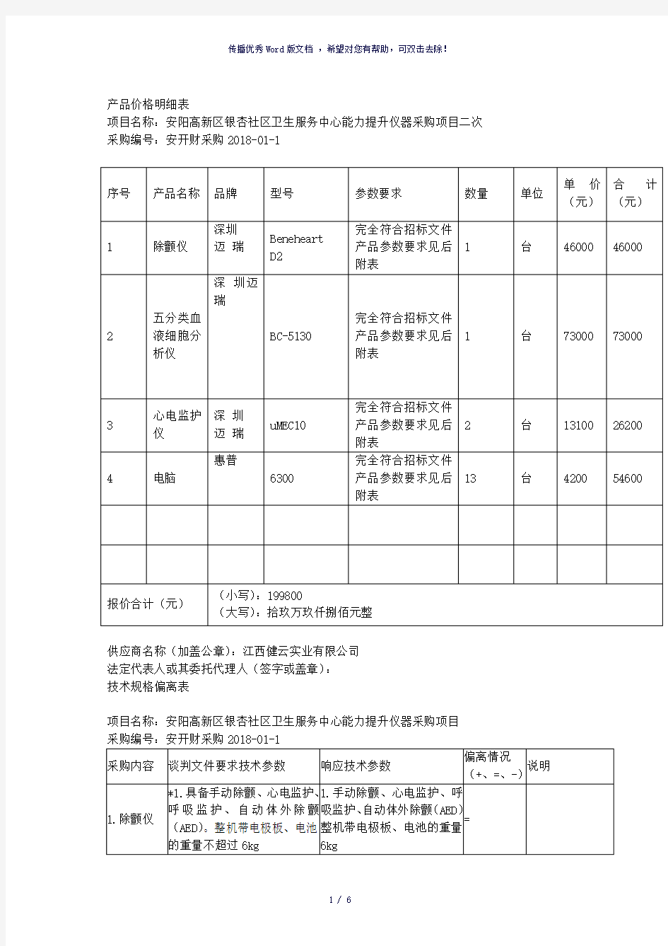 产品价格明细表