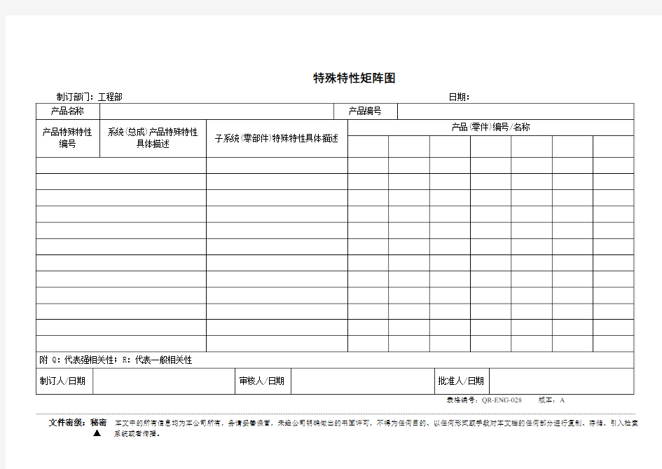 特殊特性矩阵图-模版(可修改)