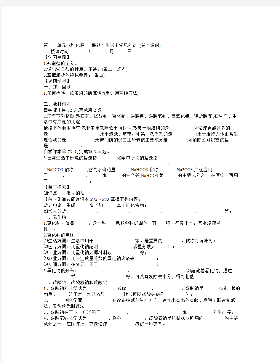 春人教版化学九年级下册第十一单元《盐 化肥》ppt学案