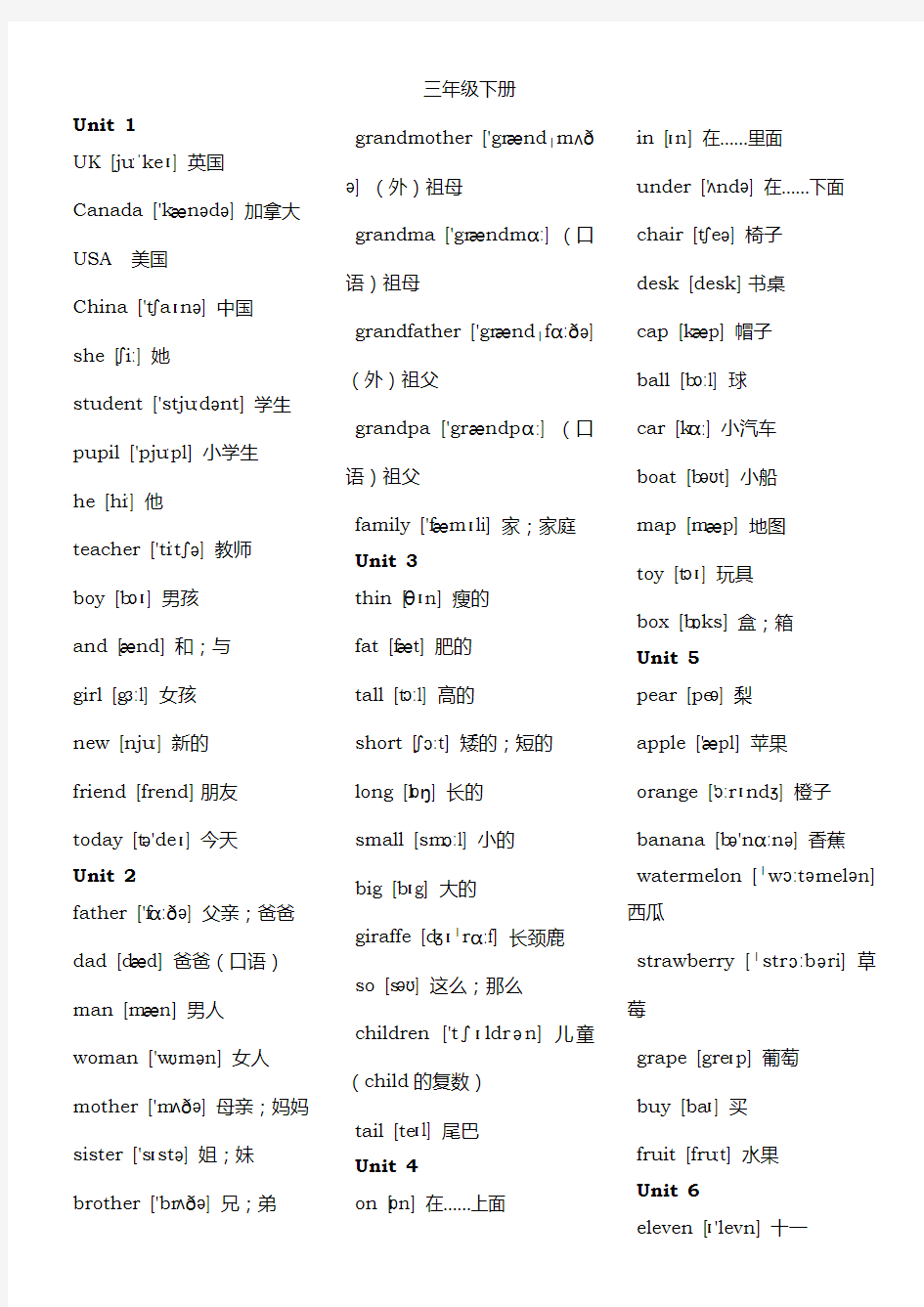 新人教版PEP英语单词表(全8册)