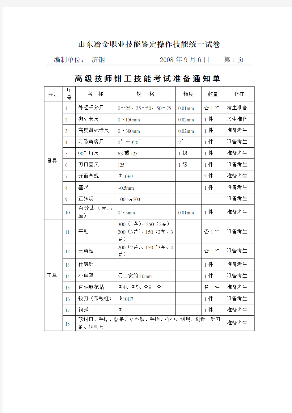 高级技师钳工技能考试试题