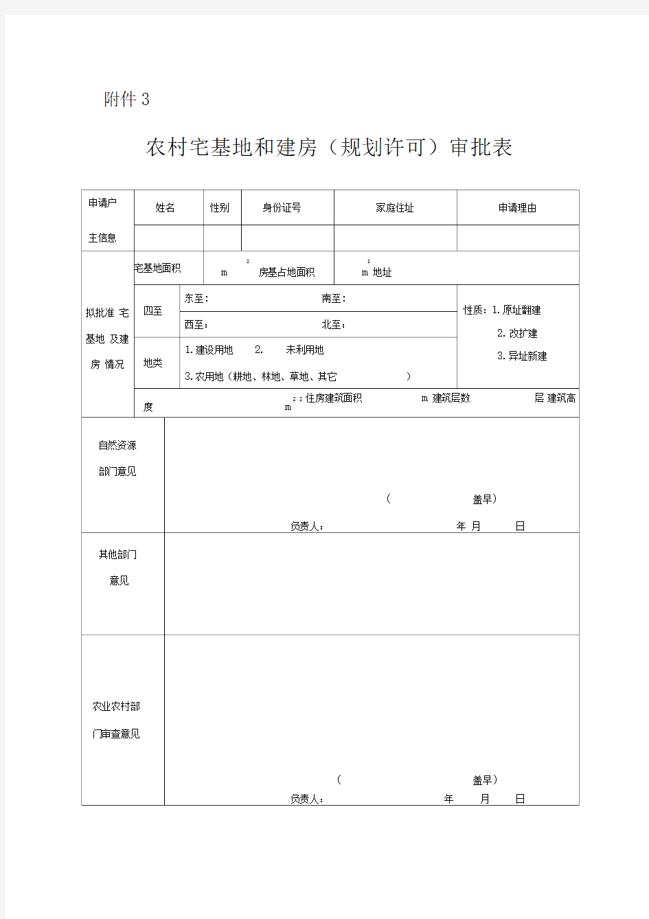 农村宅基地和建房审批表