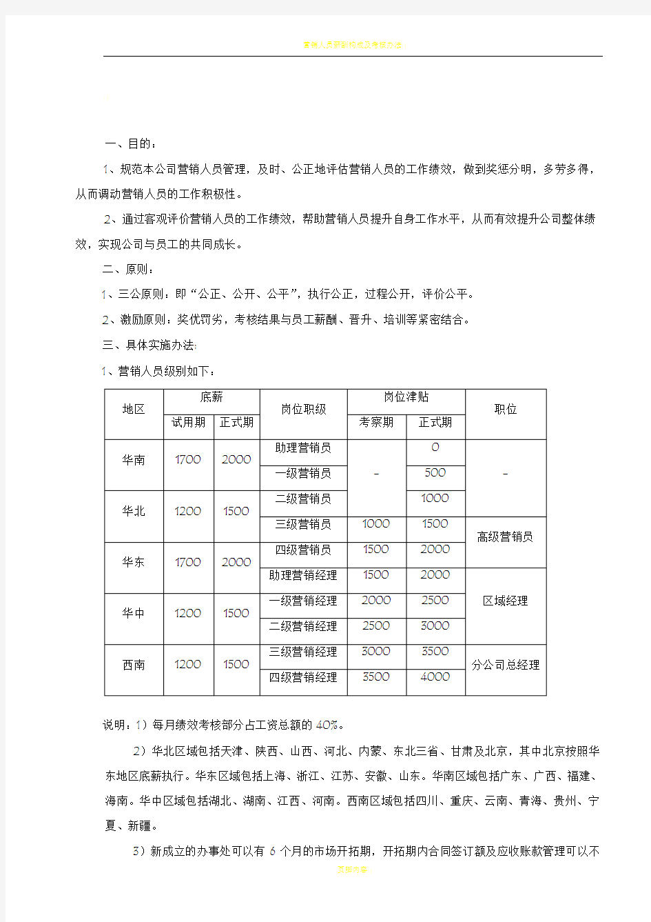 营销人员定级与考核制度