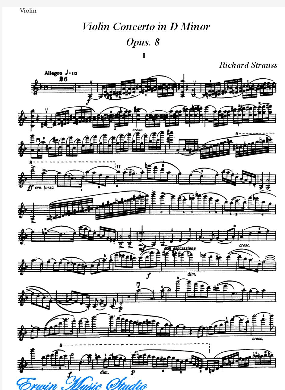 2.Violin理查·施特劳斯《D小调小提琴协奏曲》作品.8小提琴曲谱+钢琴伴奏曲谱  Richard Strauss