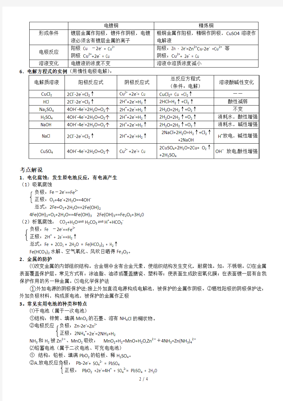 高中化学原电池与电解池全面总结超全版68121