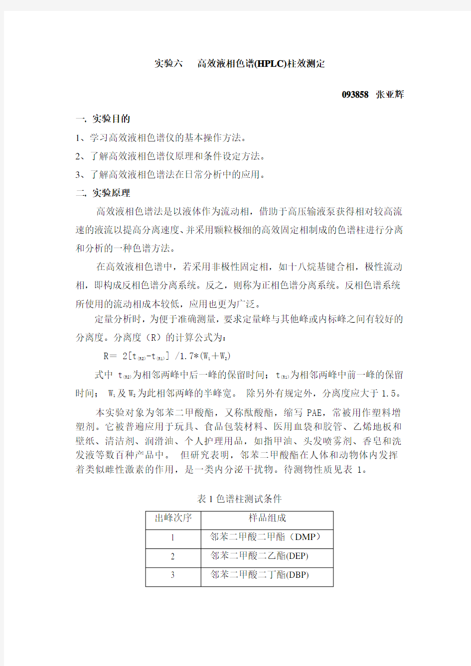 高效液相色谱(HPLC)柱效测定